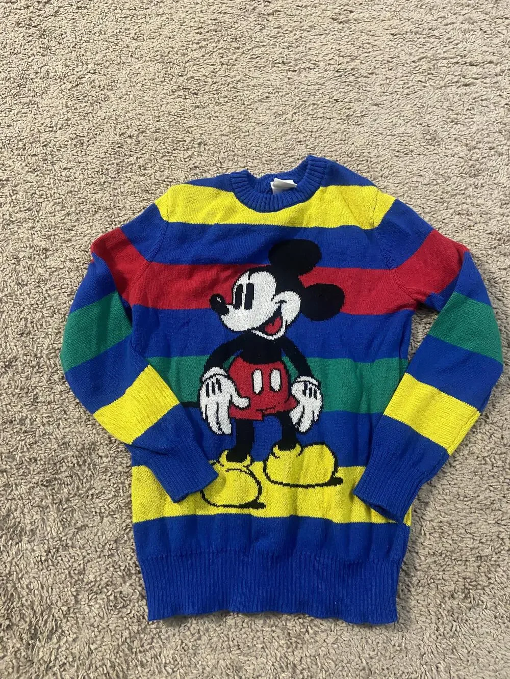 Disney Mickey Mouse Sweater Youth Small Stripe Knit Crewneck Disney 100